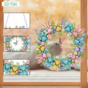 2D FLAT2D Flat DIY Irregular Shaped Drilling Diamond Painting Ornament with Clock Function Diamond Painting Clock Pendant Diamond Art DIY Diamond Painting Kit for Adults & Beginners, No Skills Needed. Sparkling Art to Brighten Rooms & Perfect Festive Gift