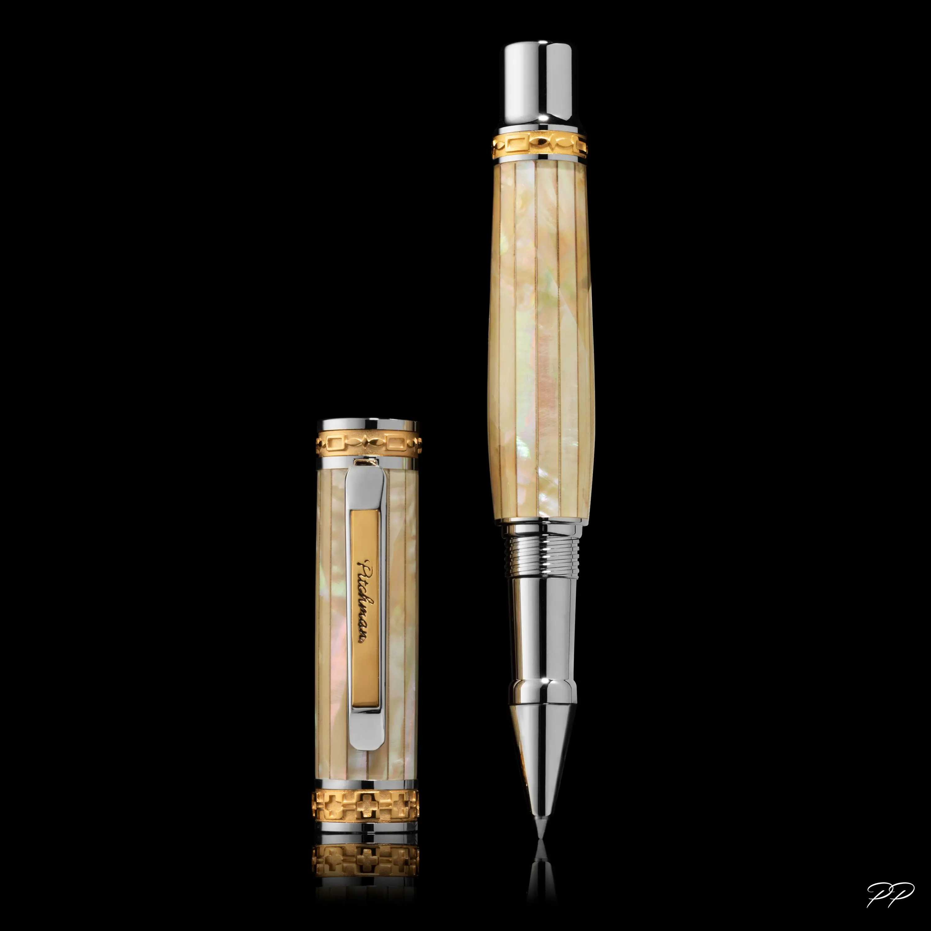 Pitchman Closer LUXE – Meticulously handcrafted Luxury Rollerball Pen | Mother of Pearl, Palladium & 22Kt Gold | Made in USA | Premium Executive Gift | Corporate Client Gift | One at a time, One of a kind