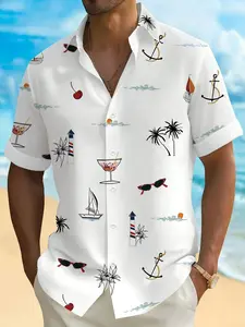 Men's Casual Tropical Beach Shirt, Tropical Print Short Sleeve Button Down Shirt, Perfect For Summer Vacation