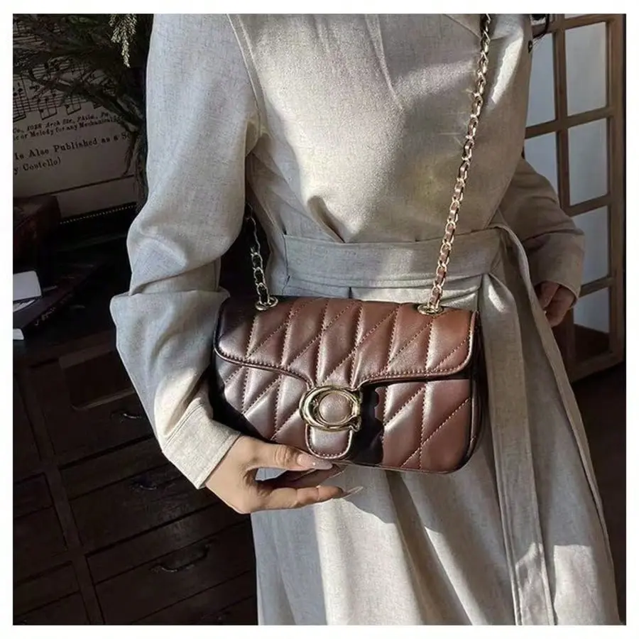 Small Quilted Leather Flap Crossbody Bag with Gold-Tone Handle | Structured gold-tone metal handle,  compact mini bag for light essentials