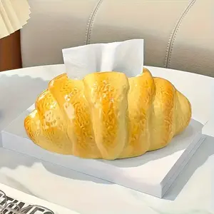 Cute Croissant-Shaped Tissue Box - Decorative Plastic Rectangular Storage Organizer, Realistic Layered Design, No Assembly Required, Fits Kitchen/Dining/Bathroom/Living Room