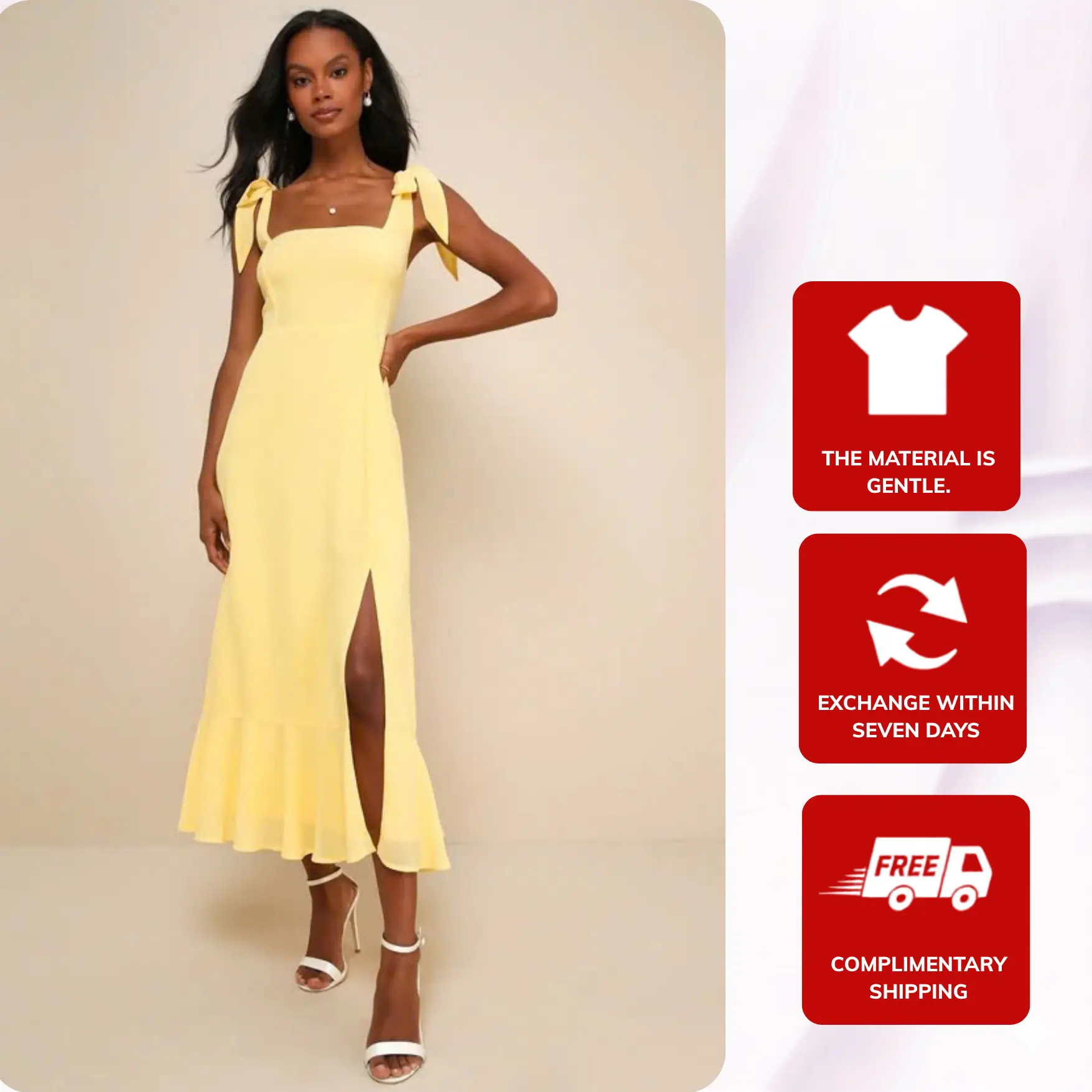 Women's Casual Elegant Tiered Midi Dress - Adjustable Rayon Tie Straps, Breathable Lightweight Fabric, Yellow Summer Womenswear Casual Dress