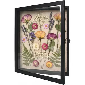Shadow Box Frame13x16 Display Case with Linen , Real Glass Window Door with Hinge, Memorabilia Medals Wedding Bouquet Collections Picture Frame Memory Box for Keepsakes