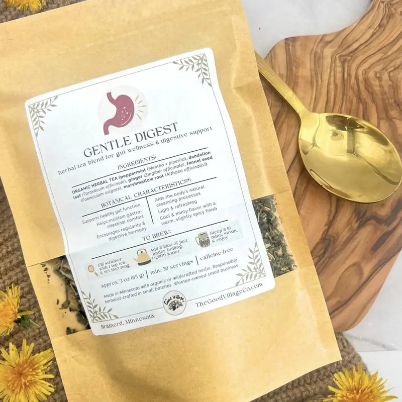 Gentle Digest: Loose-Leaf Herbal Tea Blend for Gut Wellness & Digestive Support (Caffeine-Free) Organic Traditional Beverage for Bloat and Digestive Discomfort with Peppermint, Dandelion Leaf, Ginger Root, Fennel Seed, and Marshmallow Root