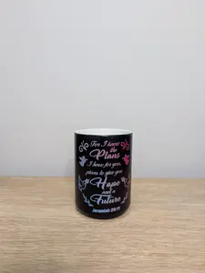 Jeremiah 29:11 Coffee Mug - Black Ceramic Cup with Inspirational Quote & Design - 15 oz Color Changing Reusable Washable Drinkware