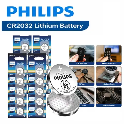 Philips CR2032 3V Lithium Coin Button Cell Batteries, 5/10/20/50 Pack, Replacement for Key Fob, Remote Control, Everyday Electronics Smartphones Device Digital