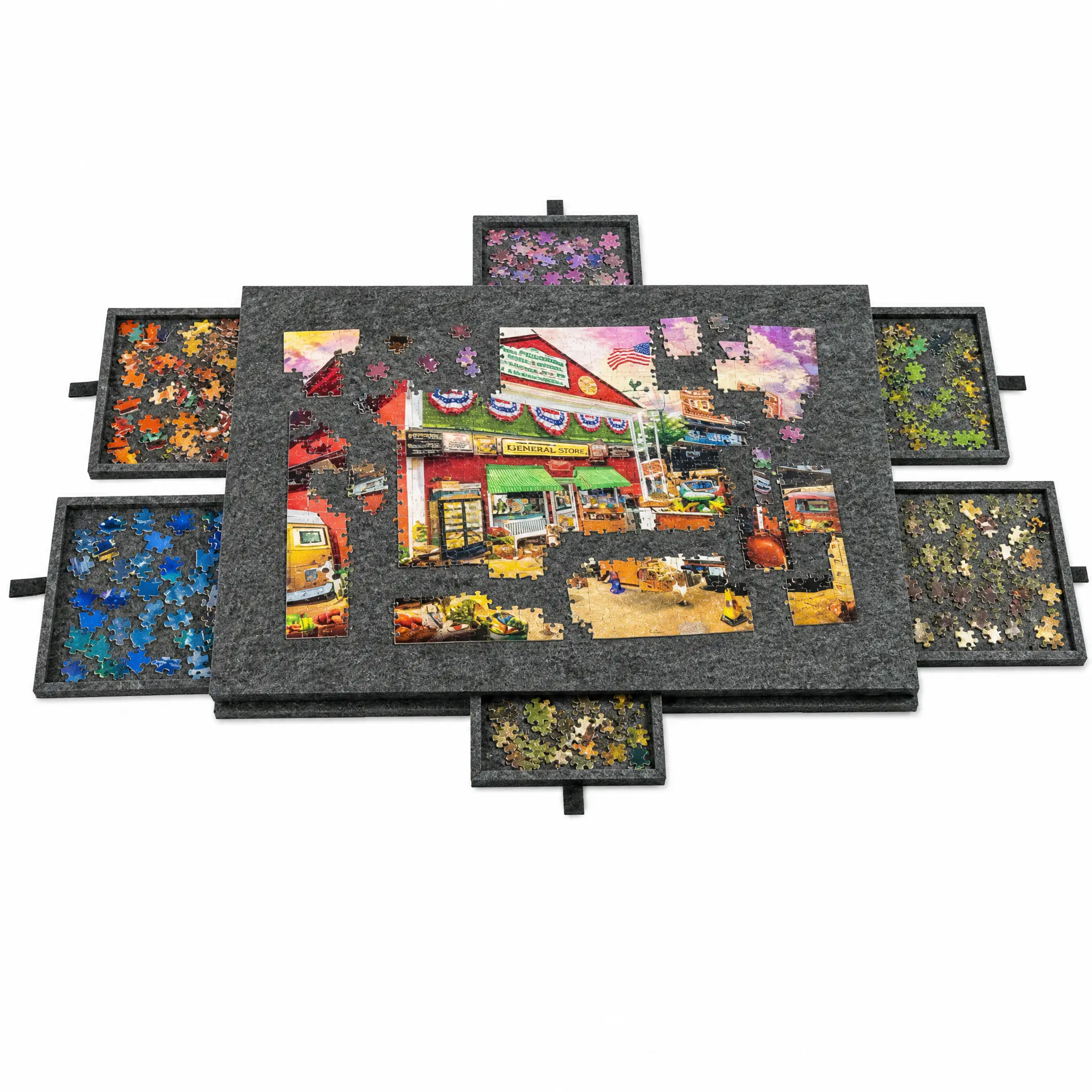 6-in-1 Portable Puzzle Table - 6-Drawer, Felt Integrated Puzzle Board, Children's Puzzle Sorting Board with Stand & Cove,Christmas gift
