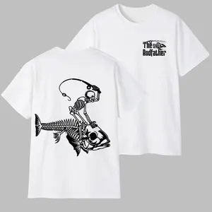 Skeleton Riding Fish The RodFather 2 Sided Shirt, Funny Fishing Graphic Tee, Fisherman Outdoors Outfit, Fishing Dad Tee, Father's Day Gift, Camo Dad Gift