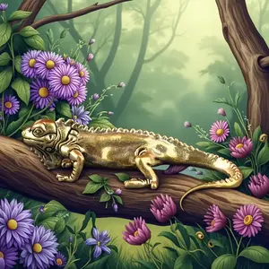 Antique Brass Chameleon Statue, Realistic Reptile Decor, Four-Legged Lizard Figurine for Home & Office Tea Pet, Vintage Desktop Ornament, Home Decor Accessory