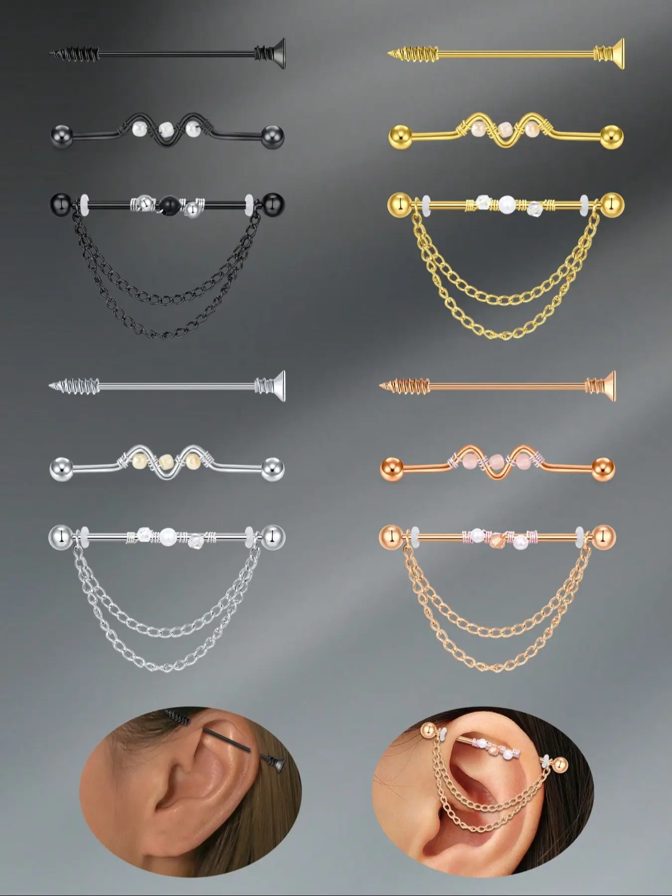 14G Stainless Steel Industrial Barbell Earring Cartilage Body Piercing Jewelry 38mm Industrial Piercing Earring Stacking Set Body Jewellery Ear Piercings