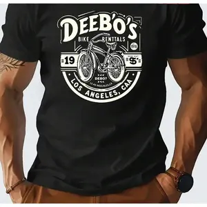 Plus Size Retro - Style "Deebo's Bike Rentals (Los Angeles, California)" Pattern T - Shirt - 100% Cotton Round Neck Black Casual Style For Men Gifts Big And Tall Men Clothing  Tshirt Streetwear
