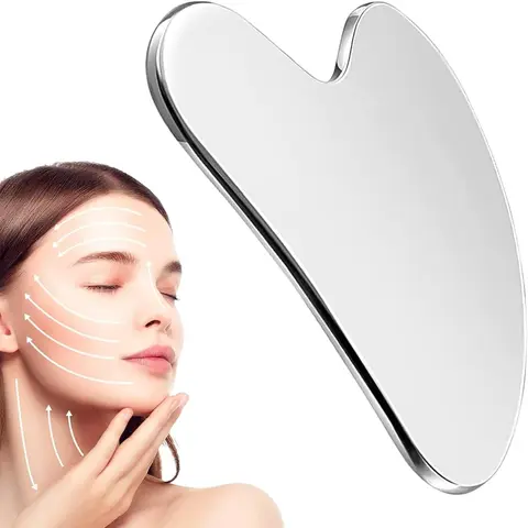 Stainless Steel Gua Sha Facial Tool, Face Massage Tool, Skin Care Tool for Face and Body Treatment, Relieve Tensions and Reduce Puffiness, Suitable for Women and Men
