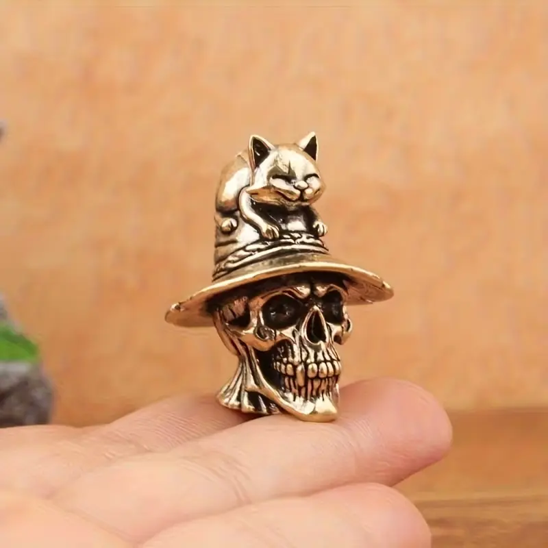 Creative Skull Cat Figurine, Fun Small Decorative Ornament, Unique Home Decoration Accessory, Perfect Gift Idea, 1 Piece