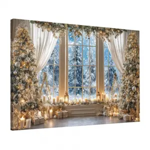 1pc Christmas Party Banner Indoor Christmas Tree Window Pattern Canvas painting,Winter New Year Holiday Wall Decoration,Suitable for bedroom, living room, bathroom, and office wall decoration