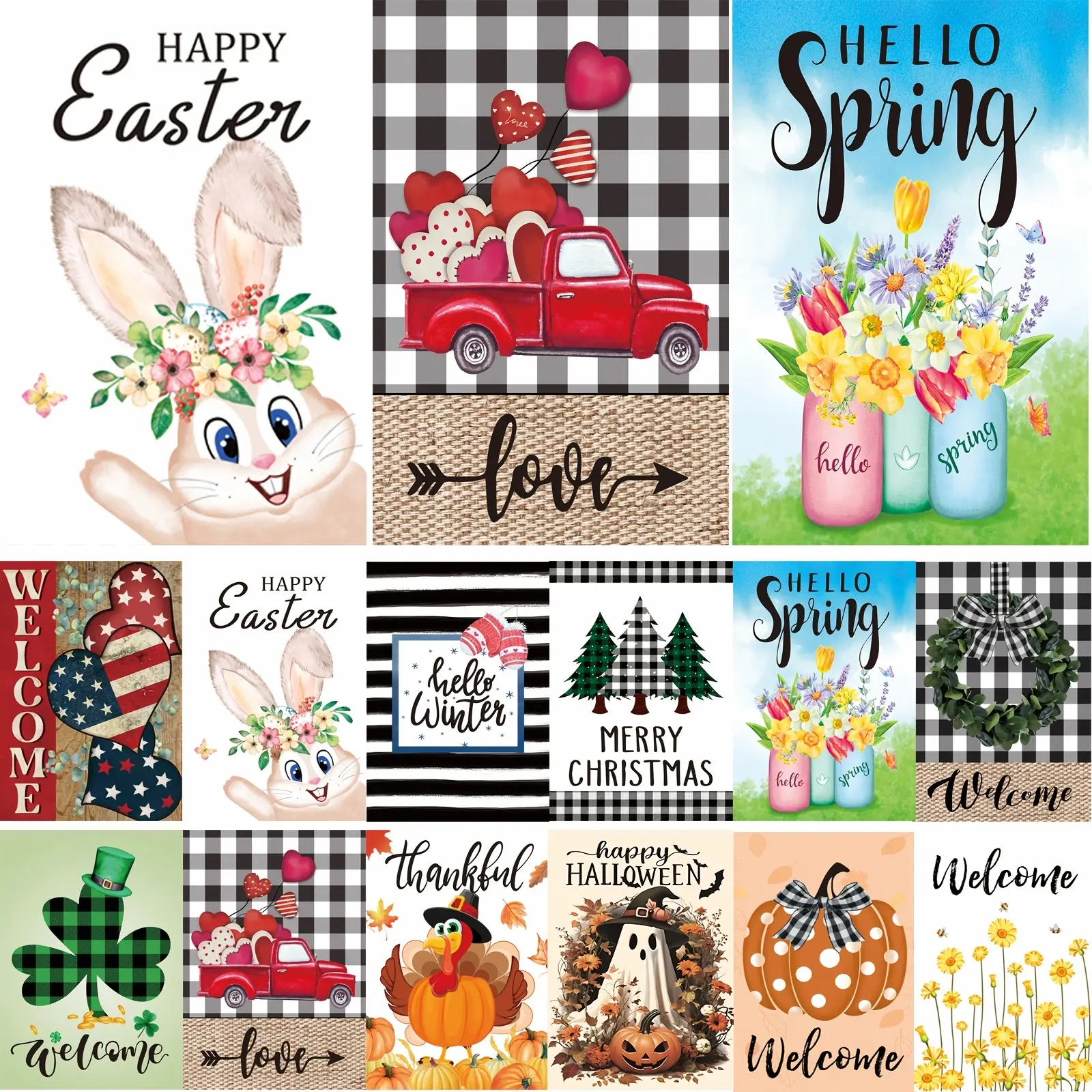 12-Pack Double-Sided Seasonal Garden Flags, 12x18 In/30x45cm Small Outdoor Decor for Home Improvement, Christmas, Halloween Supplies