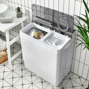 COSTWAY Portable Washing Machine, 13/20/26lbs Mini Twin Tub Washing Machine w/Drain Pump, Semi Automatic Compact Washer & Sipnner, Portable Washer Dryer Combo for Apartments Dorms RV Camping