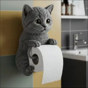 Kitty Shaped Wall Mounted Tissue Holder, 1PC Toilet Paper Roll Storage Rack for Bathroom Kitchen and Room, Includes Mounting Hardware, Space-Saving Paper Roll Organizer, Cat Style Home Storage and Decor Accessory, Bathroom Decoration Accessories