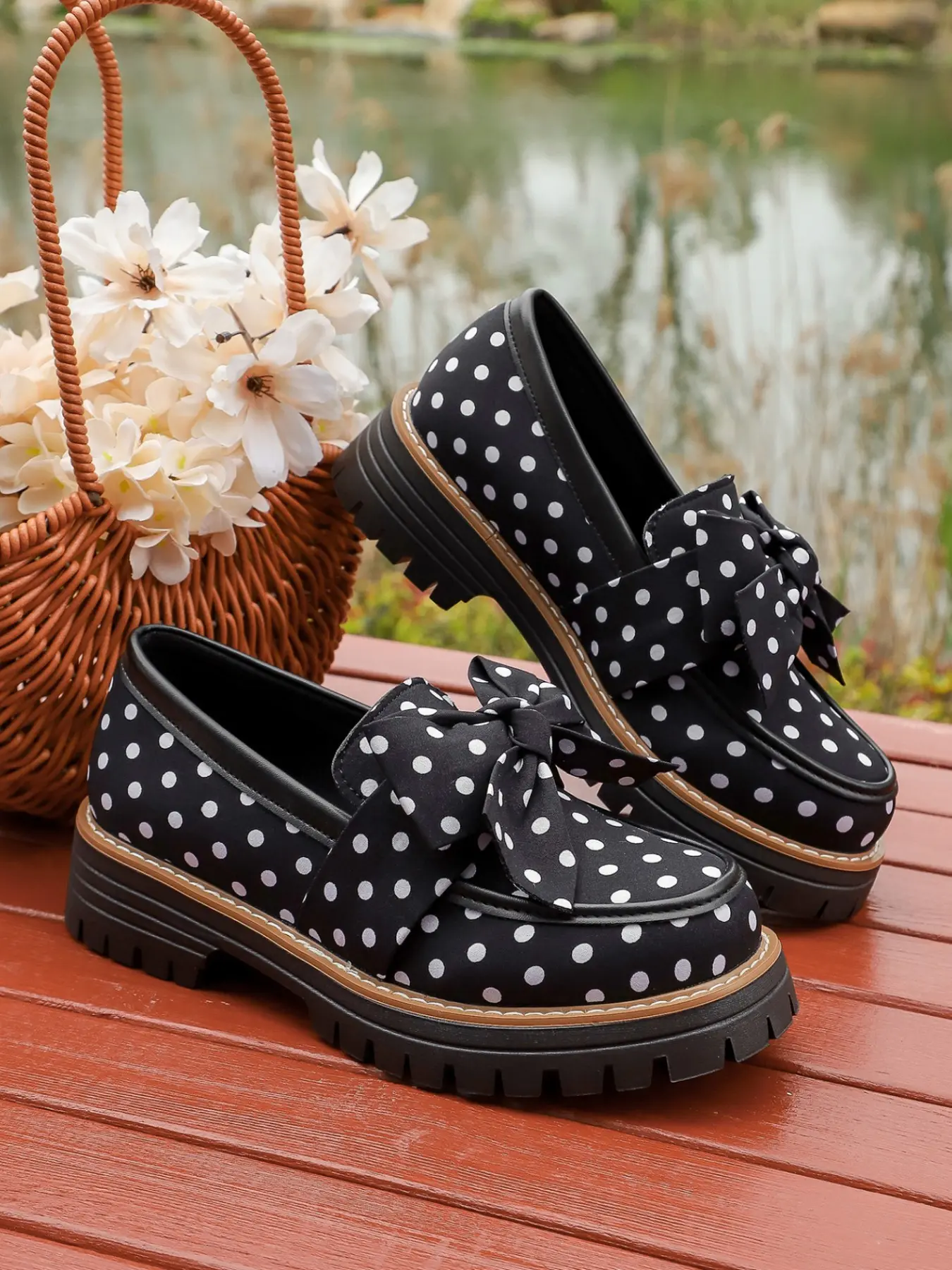 Women's Polka Dot Loafers, Spring Summer Round Toe Bowknot Shoes, Comfortable Sweet Style, Casual Slip-Ons for Daily Wear and Travel, Bow Flats