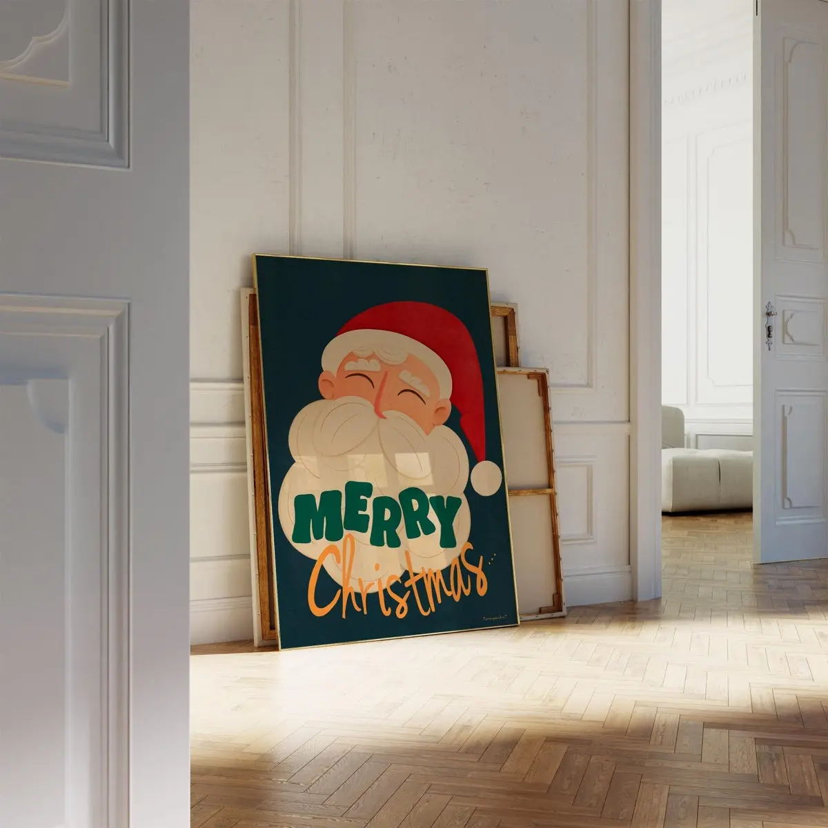 Cute Santa Claus Poster Christmas Art, Merry Christmas Santa Wall Art - Trendy Christmas Print, Christmas Wall Art, Holiday Decor, Room Decor, Unframed