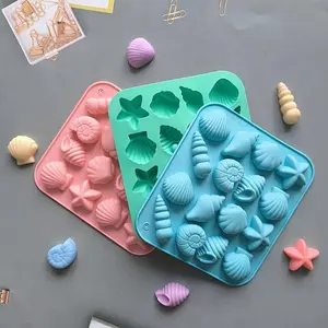 3pcs 12-Cavity Silicone Seashell Starfish Mold, Kitchen Baking Tool, Handmade Dessert Molds, Candy Chocolate Ice Cube Maker