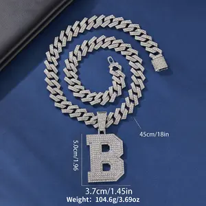 New cross-border model full-diamond oversized English letter hip-hop style pendant fashion necklace for trendy men