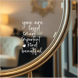 1pc You Are Loved Mirror Decal, Inspirational Self-Love Decorative Vinyl Sticker, Positive Affirmation Wall Art, Removable Waterproof Motivational Quote Decor for Bedroom, Bathroom, Vanity, Home & Office