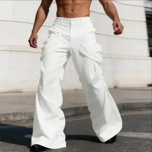 INCERUN Men's Clean Fit Ruched Flared Pants Avant-garde Festival Streetwear Aesthetic