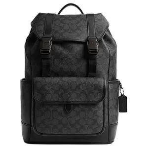 COACH League 29 Classic Logo Backpack for Men – Synthetic Leather and Fabric Blend, Large Size, Charcoal Gray