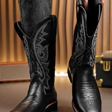 Men's Fashionable Embroidered Design Cowboy Boots, Cowboy Style Casual Comfortable Western Boots for Daily Wear, Fashion Shoes for Party, Daily Clothing Decor
