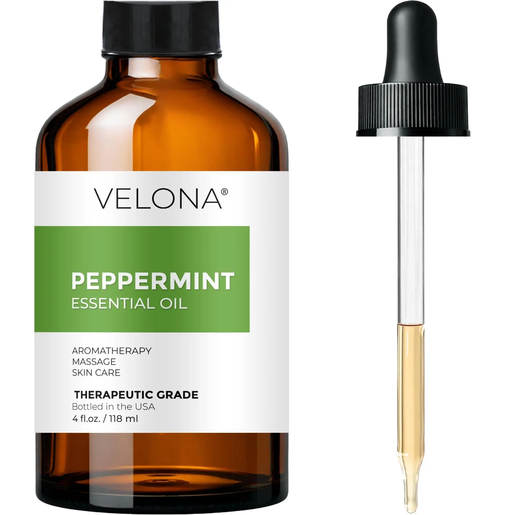 Velona Peppermint Essential Oil - 4 fl oz Pure, Natural, Therapeutic Grade for Aromatherapy, Wellness, Healthy Therapy & Treatment (Beauty & Personal Care, Bath & Body Care, Body & Massage Oil)