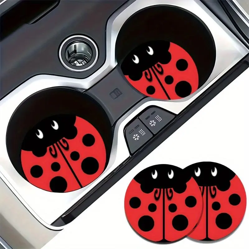 4pcs Cute Little Ladybug Car Coasters Fit Decorative Cup Pads for Vehicle Interior, Suitable for Various Cars, All-Season Use, Unisex, Halloween, Thanksgiving, Christmas Decorations, Holiday Gifts, Gift for Friends and Family, Cars Accessories, Car Decora