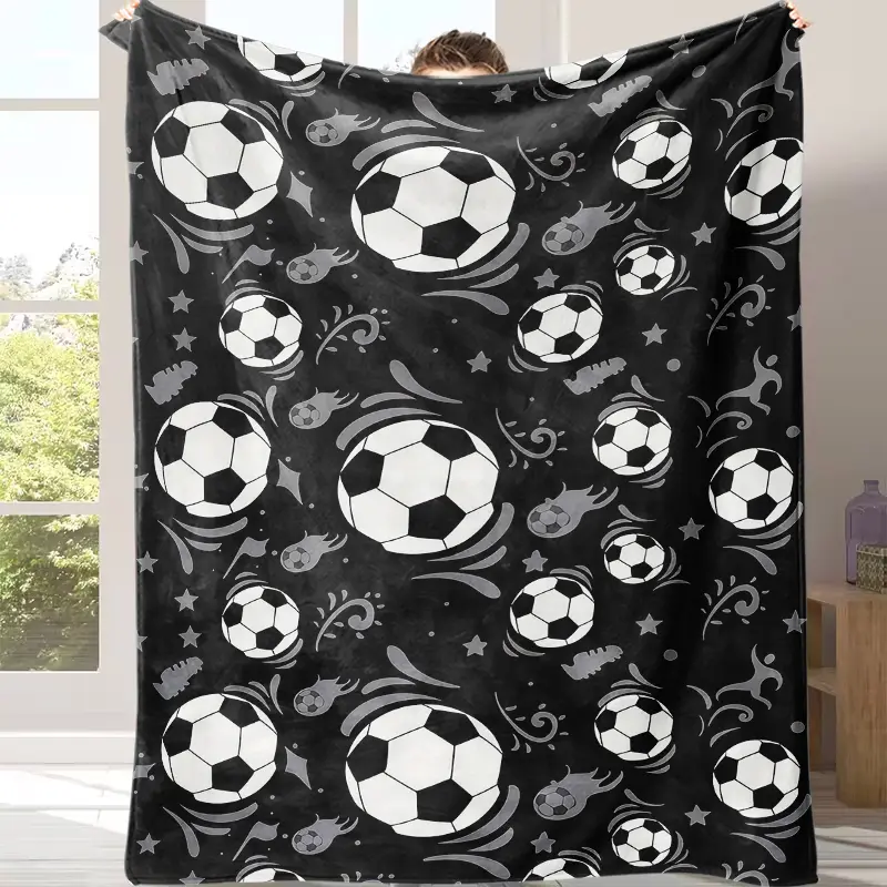 Countdown Sale! Black Soccer Pattern Throw Blanket – Soft Flannel Wrap for Couch, Bed & Stadium – Perfect Soccer Lover Gift Game Day Comfort with Bold Soccer Ball Design for All Ages Suitable for all four seasons cozy flannel blanket Perfect gift. summerw