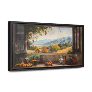 Rustic Italian Kitchen View in Summer - Oil Painting Style Printed Canvas - Tuscan Wall Art - Kitchen Décor - Italian Countryside - Framed