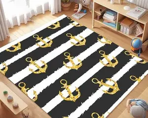 Nautical Rug, Anchor Carpet, Striped Area Rug, Kids Room Decor, Marine Theme, Coastal Nursery, Playroom Mat, Ocean Style,aesthetic room rug, rugs for room men, cool rugs, hypebeast rugs, shoes off rug "