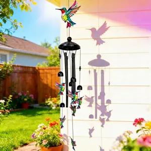 Handcrafted Colorful Metal Hummingbird Wind Chime, Vibrant Outdoor Garden Decor, Melodic Wind Bell for Patio Yard Balcony, Outdoor Wind Chimes, Ideal Gift