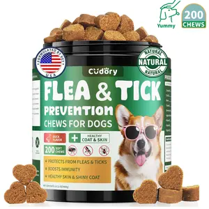 Flea and Tick Support for Dogs, 200 ct Dog Flea Chewables with Fish Oil & MultiVitamins Skin & Coat Support for All Breeds & Ages – Duck Flavor