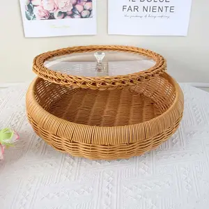 Handmade Decorative Storage Basket with Transparent Lid, Reinforced Organizer, Home Decor, Multi-Use for Living Room, Bedroom, Kitchen, Garden, Camping, Party