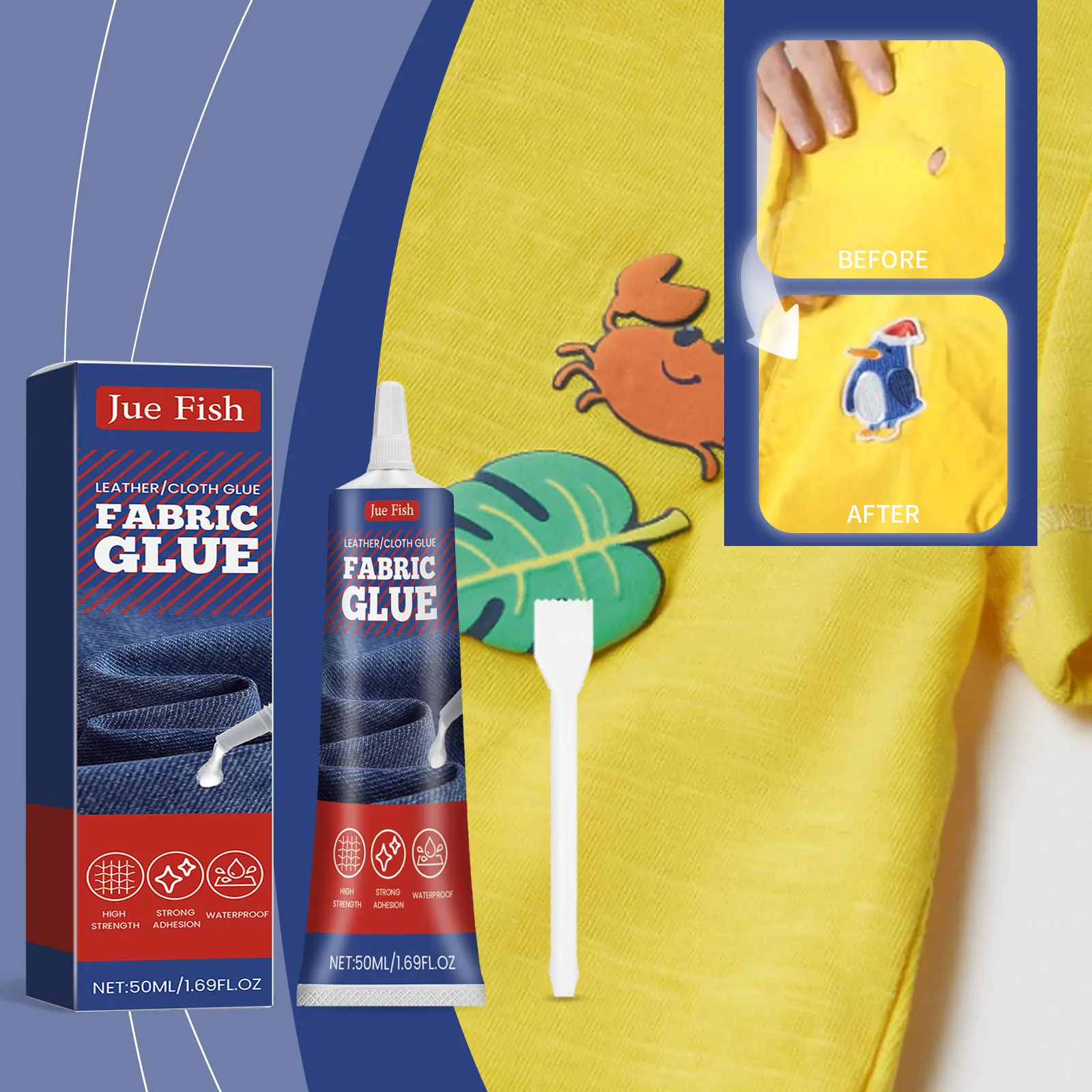 Jue-Fish Multi-purpose Fabric Adhesive - Strong, Quick-setting, Adhesion-focused, Glue-based Super Glue for Mending Clothes, Leather Insoles, Strong Super Glue