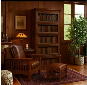 Mission Style Oak Barrister Bookcase 5 Stack-Leaded Glass in 2 Colors