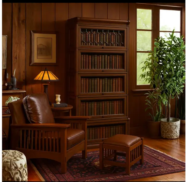 Mission Style Oak Barrister Bookcase 5 Stack-Leaded Glass in 2 Colors