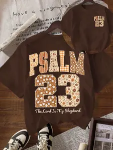Trendy Christian "The Lord Is My Shepherd" T-Shirt, Brown Oversized Fit with Patchwork Floral Graphic Print, Women's Casual Religious Clothing