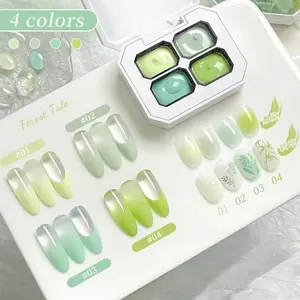 Four-Color Solid Nail Gel Set, Nail Polish Gel, Spring Summer Grass Series, Blending & Gradient, LED Nail Art, DIY Nail Design