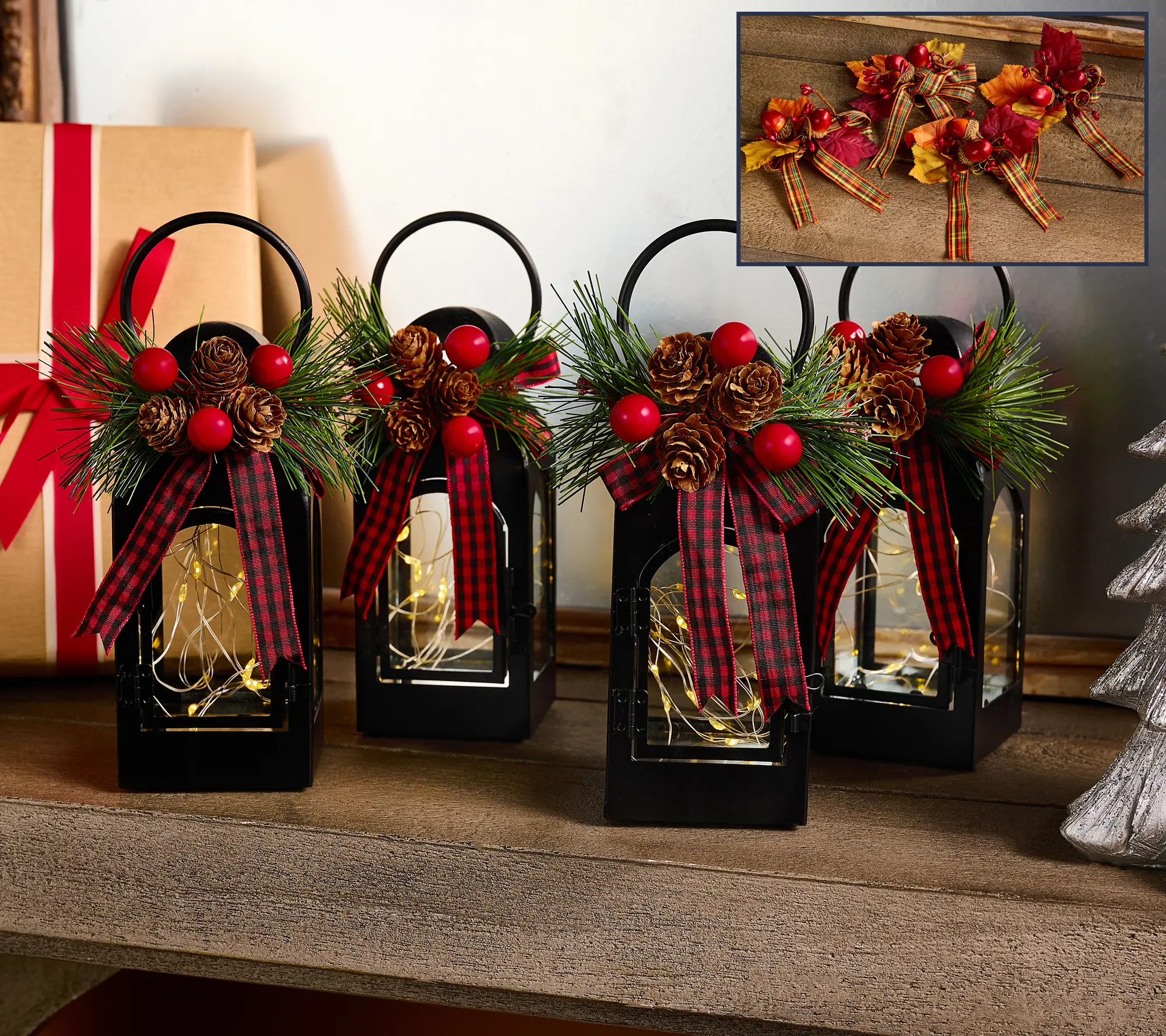 Set of (4) 6" Fairy Light Lanterns with 8 Toppers by Valerie