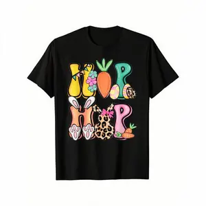 Hip-Hop Easter Bunny, Carrots & Eggs T-Shirt — Unisex Outdoor Short-Sleeve Tee, 100% Cotton