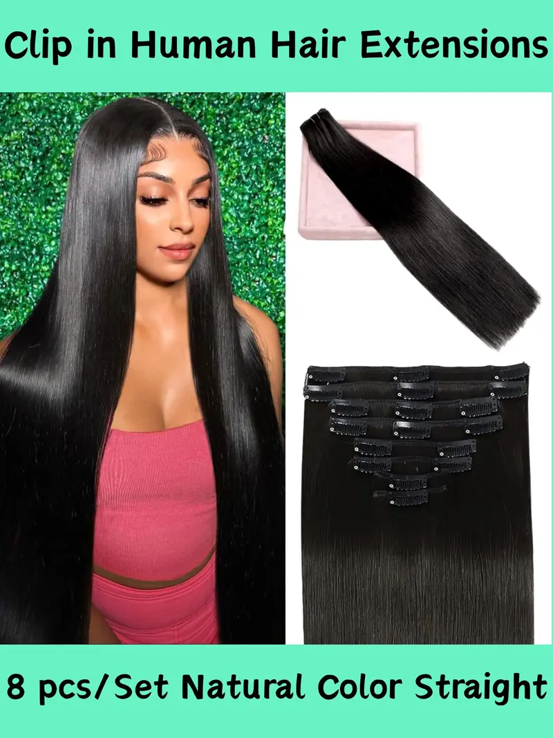 8pcs Remy Human Hair Extensions Clip Ins Glueless Clip In  display picture 2