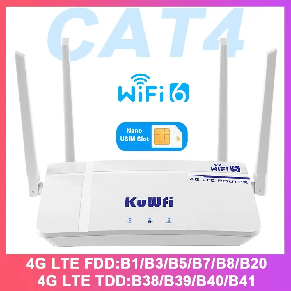 Kuwfi 4g Cat4 Lte Router, 300mbps Wireless WiFi 6, External Antenna, Rj45 Port, Supports 10 Users, Ideal for Home Use, Wireless Routers For Home Wifi