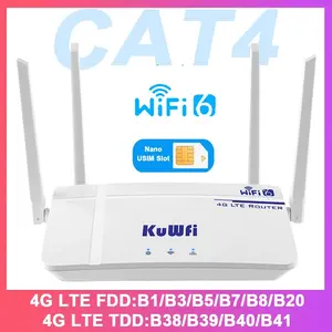 Kuwfi 4g Cat4 Lte Router, 300mbps Wireless WiFi 6, External Antenna, Rj45 Port, Supports 10 Users, Ideal for Home Use