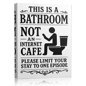 Humorous Bathroom Rules Canvas Poster, "This Is A Bathroom Not An Internet Cafe" Quote Art Print, Minimalist Black White Silhouette Painting For Toilet Decor, Funny Restroom Sign Wall Art