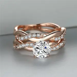 Size 5-13 Elegant Promise Ring Full Of Shiny zirconia 18K Gold Plated Copper Wedding Engagement Ring