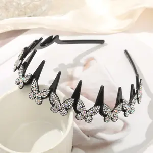 Elegant Wavy Non Slip Butterfly Crystal Headband, Lightweight Durable Plastic Hair Accessory, Stylish Unisex Ornament for Women, Delicate Classic Design Suitable for Wedding Ceremony, Party Occasions And Everyday Daily Wear